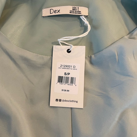 Dex Pale Sage Green Vegan Leather Moto Jacket With Gold Hardware NWT! - Picture 12 of 13
